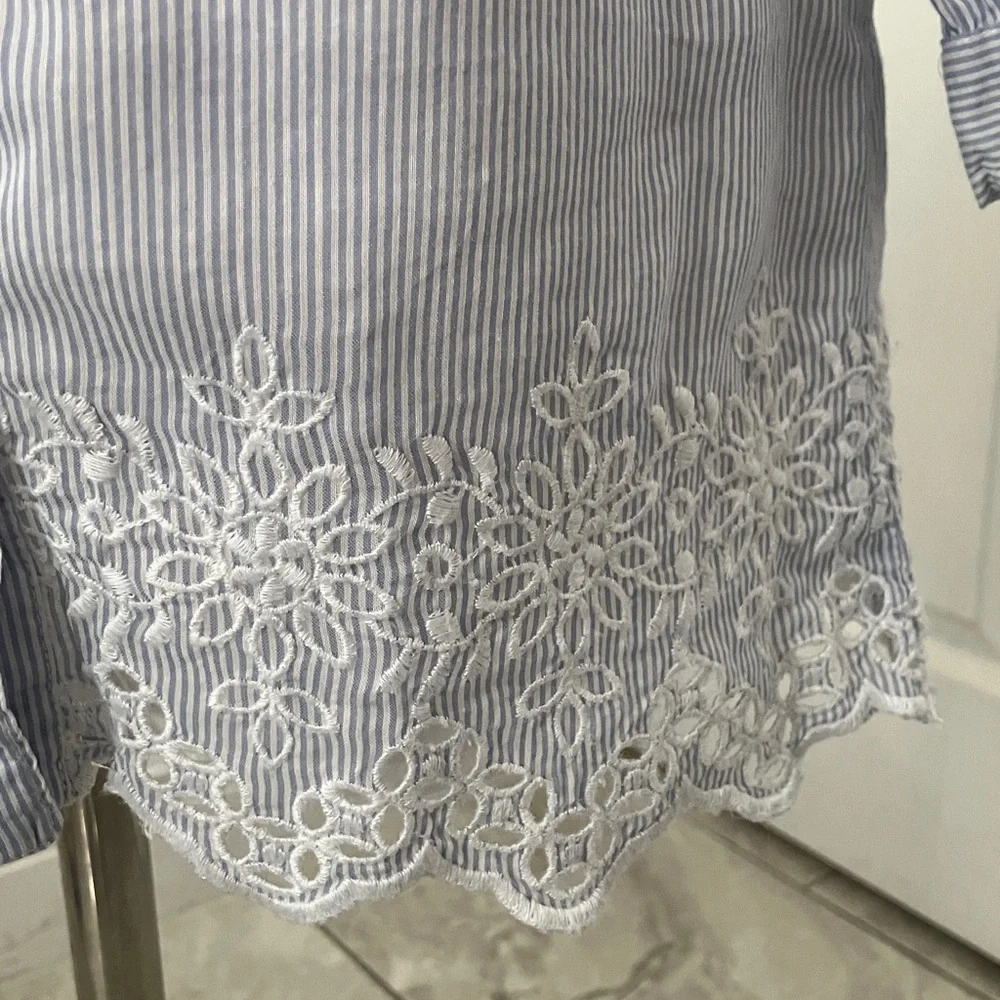 BABY GAP Girl Blue Striped Long Sleeves Cotton Blend Shirt Dress | 3